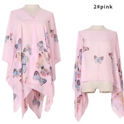 ( Pink)summer imitate silk shawl butterfly print Sunscreen shawl gift scarves shawlshawl