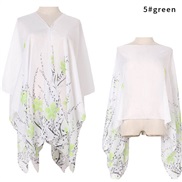 ( green)summer imitate silk Sunscreen shawl flowers print Pearl buckle shawl gift scarves shawlshawl