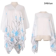 ( blue)summer imitate silk Sunscreen shawl flowers print Pearl buckle shawl gift scarves shawlshawl