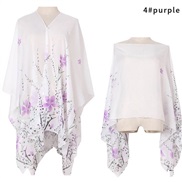 (purple)summer imitate silk Sunscreen shawl flowers print Pearl buckle shawl gift scarves shawlshawl