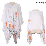 (orange)summer imitate silk Sunscreen shawl flowers print Pearl buckle shawl gift scarves shawlshawl