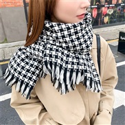 (70*185CM)(rhombus  black)houndstooth scarf woman Winter grid imitate sheep velvet scarf thick shawl Collar woman