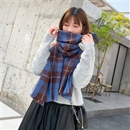 (70*185CM)( blue )houndstooth scarf woman Winter grid imitate sheep velvet scarf thick shawl Collar woman