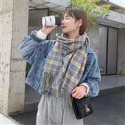 (70*185CM)( gray  blue )houndstooth scarf woman Winter grid imitate sheep velvet scarf thick shawl Collar woman
