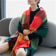(70*180cm)(   red and green)scarf woman Autumn and Winter thick warm imitate sheep velvet big grid scarf woman Winter s