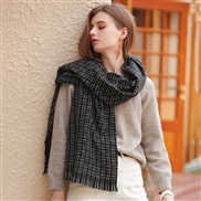 ( black)Autumn and Winter scarf Stripe grid print imitate sheep velvet scarf woman warm shawl