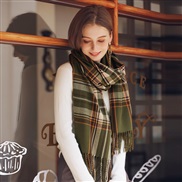 (70*180cm)( green)scarf Winter scarf temperament grid warm tassel scarf woman medium long style