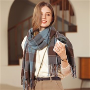 (65*180CM)( black) square grid scarf woman Winter shawl occidental style head color tassel imitate sheep velvet scarf