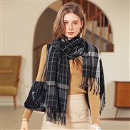 ( black)Autumn and Winter grid scarf imitate sheep velvet tassel scarf woman occidental style head thick warm Collar