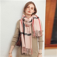 (70*180CM)( khaki)Autumn and Winter Stripe grid scarf occidental style head imitate sheep velvet Collar warm shawl scar