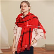 (70*180CM)( red)Autumn and Winter Stripe grid scarf occidental style head imitate sheep velvet Collar warm shawl scarf 