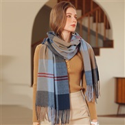 (65*185CM)( khaki)occidental style grid scarf woman imitate sheep velvet Autumn and Winter scarf shawl fashion thick wa