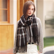 (65*180CM)( black )imitate sheep velvet scarf Winter tassel grid shawl scarf woman medium long thick warm Collar
