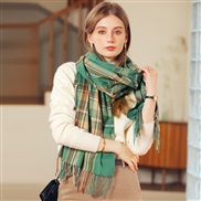 (65*180CM)( green)imitate sheep velvet scarf Winter tassel grid shawl scarf woman medium long thick warm Collar