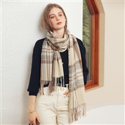 (65*180CM)( Beige)imitate sheep velvet scarf Winter tassel grid shawl scarf woman medium long thick warm Collar