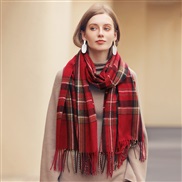 (65*180CM)( red)imitate sheep velvet scarf Winter tassel grid shawl scarf woman medium long thick warm Collar