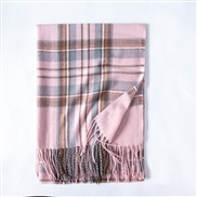 (65*180CM)( Pink)imitate sheep velvet scarf Winter tassel grid shawl scarf woman medium long thick warm Collar