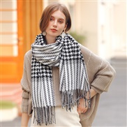 (black and white) houndstooth imitate sheep velvet scarf occidental style head tassel grid scarf woman warm