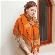 (70*180cm)( Orange) scarf Autumn and Winter thick warm imitate sheep velvet scarf grid print Autumn and Winter Collar w