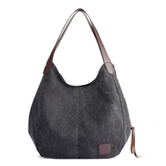 ( black)canvas bag woman bag fashion all-Purpose brief Korean style shoulder handbag more layer leisure big bag