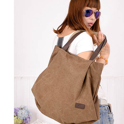 ( brown) fresh canvas bag woman retro fashion Shoulder bag leisure all-Purpose portable big bag spring summer style bag