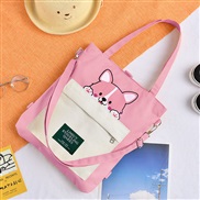 ( Pink )canvas bag woman messenger bag high capacityins student Korean style leisure Double bag