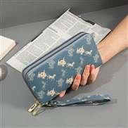 ( blue)Double zipper coin bag lady long style occidental style high capacity Double layer Wallets print Clutch bag