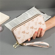 ( rice white)Double zipper coin bag lady long style occidental style high capacity Double layer Wallets print Clutch bag