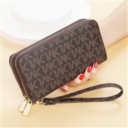 ( Dark coffee color)long style coin bag woman Korean style Double zipper Clutch woman Double layer print high capacity 