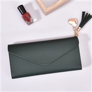 (Dark green)coin bag woman long style Korean style student Wallets fashion love pendant tassel buckle coin bag