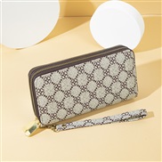 ( Light gray)long style woman four clover print high capacity Clutch occidental style fashion Double zipper Double laye