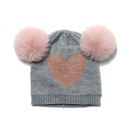 ( gray) Autumn and Winter Double woolen hat woman child love knitting hat