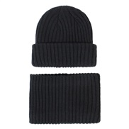 ( black M)knitting child  Autumn and Winter hat set Stripe knitting woolen hat color