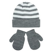 (S  gray  while  stripe) child hat gloves set man woman occidental style wind Stripe knitting warm gloves bag two