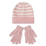(M  pink while  stripe) child hat gloves set man woman occidental style wind Stripe knitting warm gloves bag two