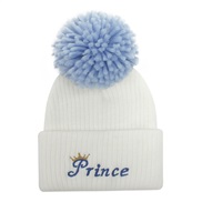 (#1Prince)(  blue  while Prince)occidental style Baby hats Autumn and Winter embroidery Word knitting woolen