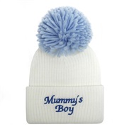 (#2Mummy s Boy)(  blue  while Mummy s Boy)occidental style Baby hats Autumn and Winter embroidery Word knitting woolen