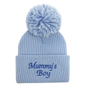 (#5Mummy s Boy)(  blueMummy s Boy)occidental style Baby hats Autumn and Winter embroidery Word knitting woolen