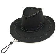 (M56-58cm)( black ) wind rope Cowboy hat man Outdoor sunscreen Shade big retro