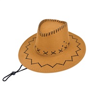 (M56-58cm)( Brown ) wind rope Cowboy hat man Outdoor sunscreen Shade big retro