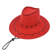 (M56-58cm)( red  ) wind rope Cowboy hat man Outdoor sunscreen Shade big retro