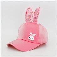 (M56-58cm)( Pink )Korean style sequin lovely rabbit baseball cap man woman cap sunscreen student sun hat
