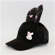 (M56-58cm)( black )Korean style sequin lovely rabbit baseball cap man woman cap sunscreen student sun hat