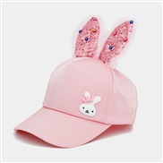 (M56-58cm)( light   Pink )Korean style sequin lovely rabbit baseball cap man woman cap sunscreen student sun hat