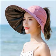 ( one size)( Pink)black Bucket hat  woman spring summer sunscreen Shade big foldable Bucket hat
