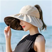 ( one size)( Beige)black Bucket hat  woman spring summer sunscreen Shade big foldable Bucket hat