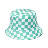 (M56-58cm)( green) occidental style retro Bucket hat woman leisure all-Purpose Shade sunscreen watch-face grid spring s