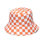 (M56-58cm)( orange) occidental style retro Bucket hat woman leisure all-Purpose Shade sunscreen watch-face grid spring 