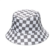 (M56-58cm)( gray) occidental style retro Bucket hat woman leisure all-Purpose Shade sunscreen watch-face grid spring su