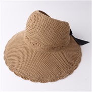 ( one size)( Khaki)knitting hat lady summer sunscreen bow big sunscreen Outdoor sun hat